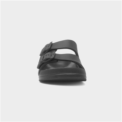 Womens Black Double Buckle EVA Mule Slip On Sandal