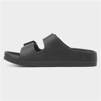 Womens Black Double Buckle EVA Mule Slip On Sandal