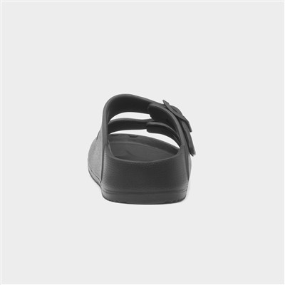 Womens Black Double Buckle EVA Mule Slip On Sandal