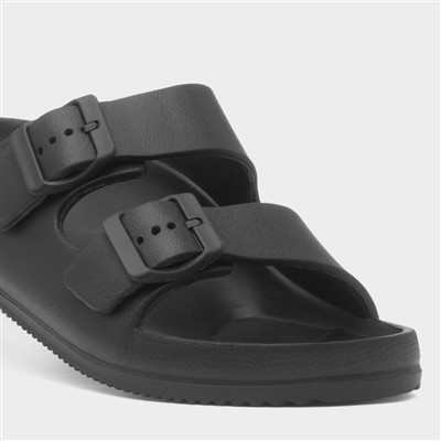 Womens Black Double Buckle EVA Mule Slip On Sandal