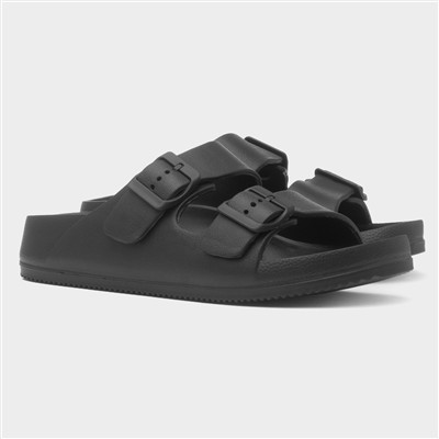 Womens Black Double Buckle EVA Mule Slip On Sandal