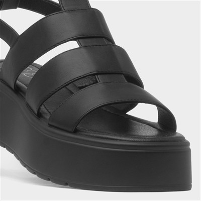 Kenya Womens Black Platform Strappy Sandal