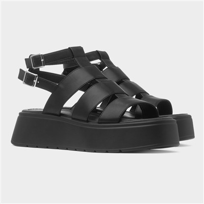 Kenya Womens Black Platform Strappy Sandal