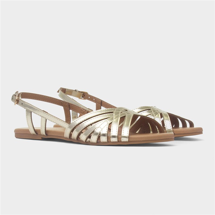 Jeni Womens Gold Wide Fit Strappy Sandal