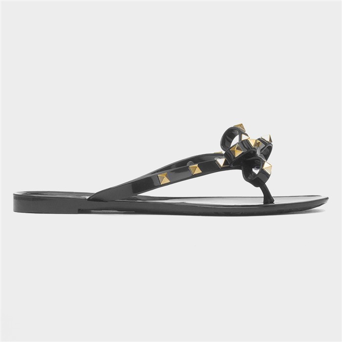 Pearl Womens Black Toe Post Slip On Sandal