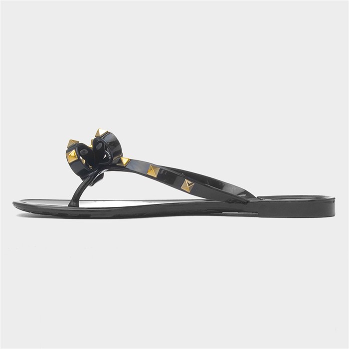 Pearl Womens Black Toe Post Slip On Sandal