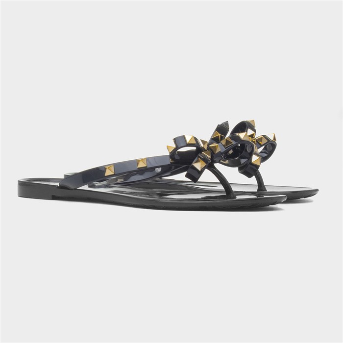 Pearl Womens Black Toe Post Slip On Sandal