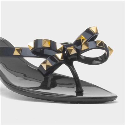 Pearl Womens Black Toe Post Sandals