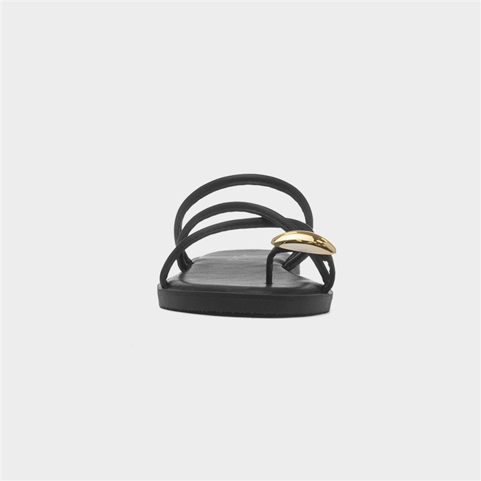 Kallie Womens Black Toe Ring Strappy Sandal