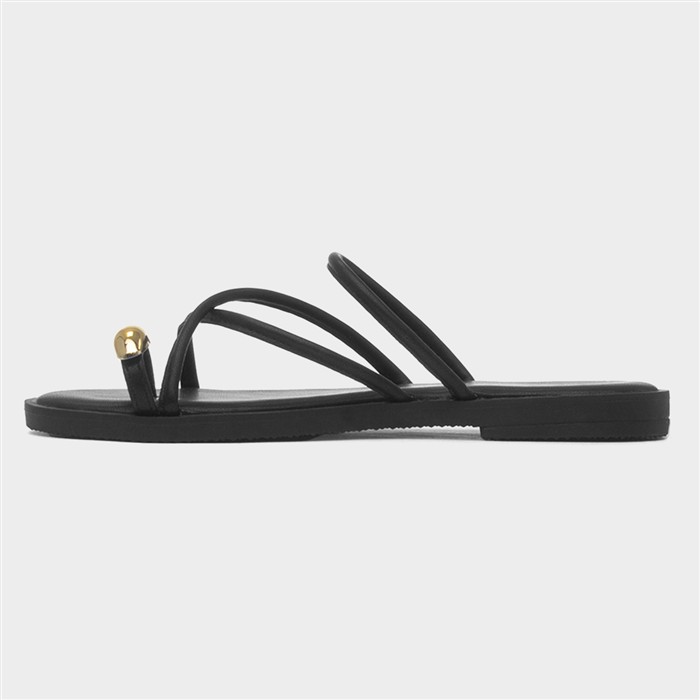 Kallie Womens Black Toe Ring Strappy Sandal