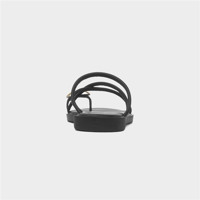 Kallie Womens Black Toe Ring Strappy Sandal