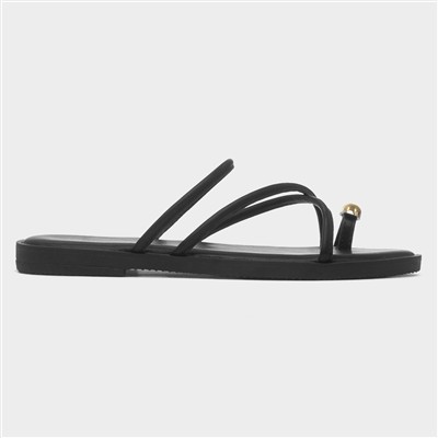 Kallie Womens Black Toe Ring Strappy Sandal