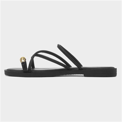 Kallie Womens Black Toe Ring Strappy Sandal