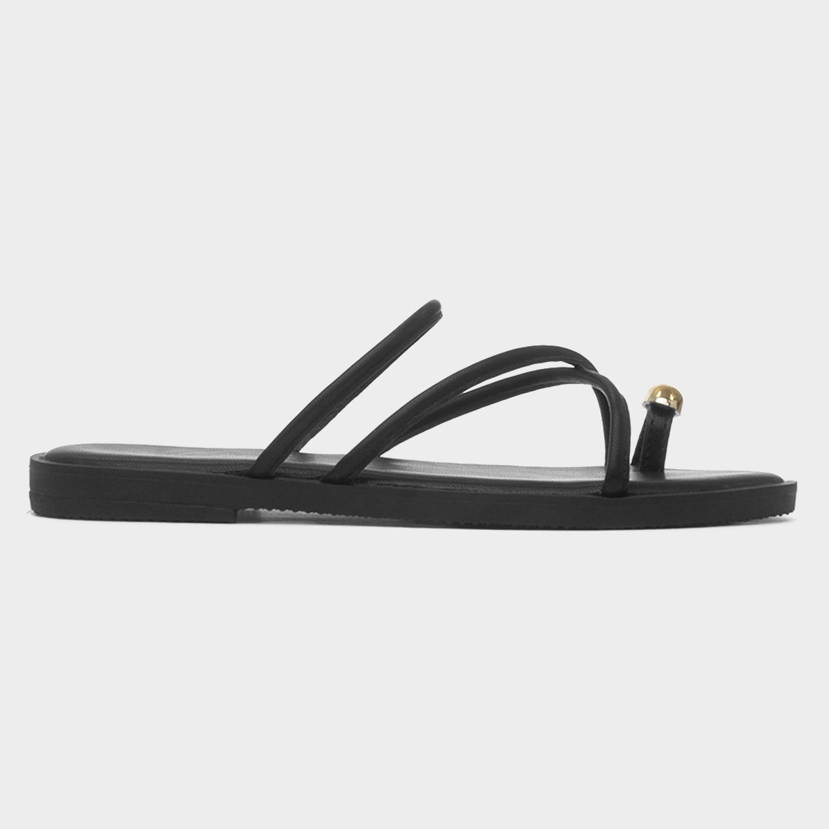Kallie Womens Black Toe Ring Strappy Sandal