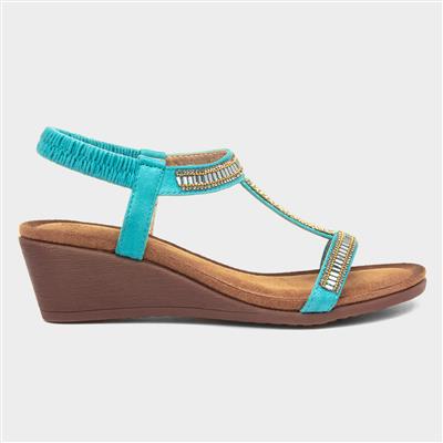 Tabitha Womens Turquoise Wedge Sandal