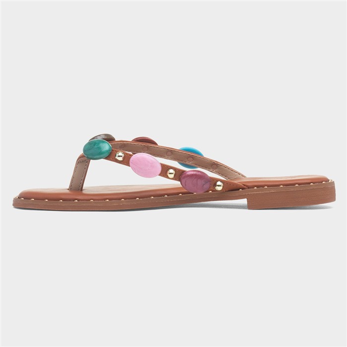 Emma Womens Tan Toe Post Sandal