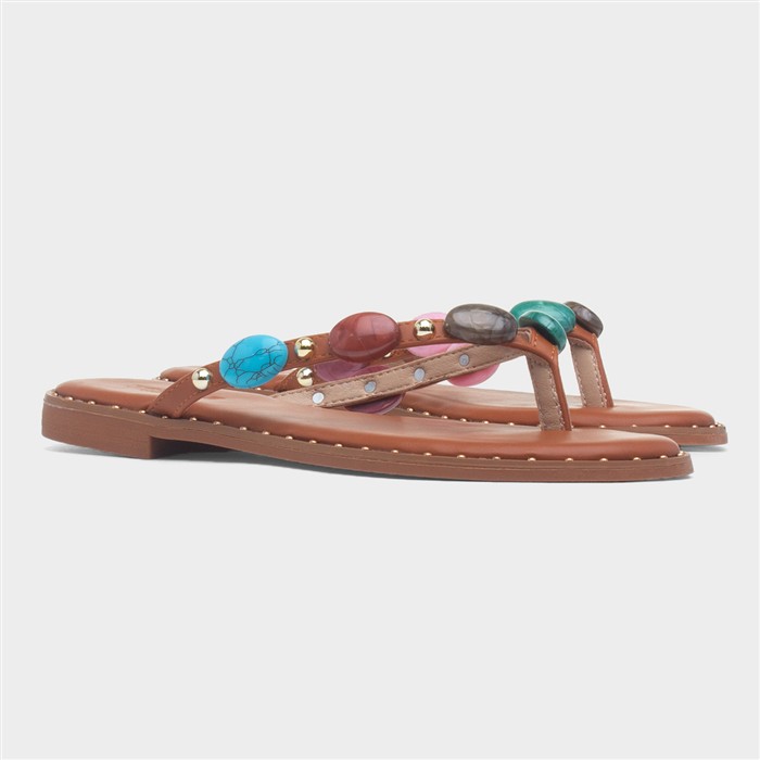 Emma Womens Tan Toe Post Sandal