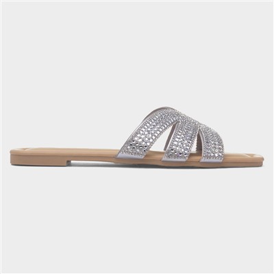 Daniella Womens Silver Diamante Mule Sandal