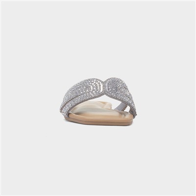 Daniella Womens Silver Diamante Mule Sandal