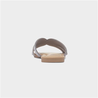 Daniella Womens Silver Diamante Mule Sandal