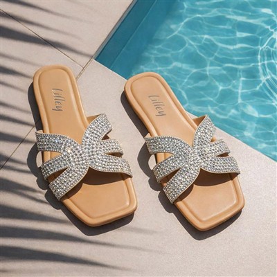 Daniella Womens Silver Diamante Mule Sandal