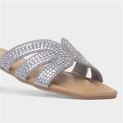 Daniella Womens Silver Diamante Mule Sandal