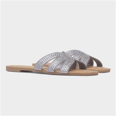Daniella Womens Silver Diamante Mule Sandal