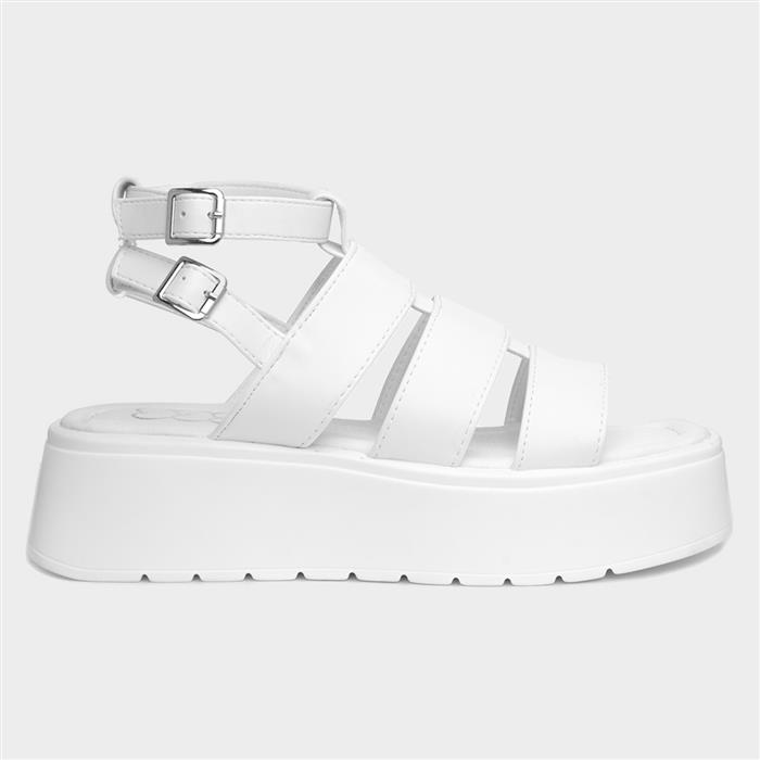 Kenya Womens White Buckle Flatform Sandal