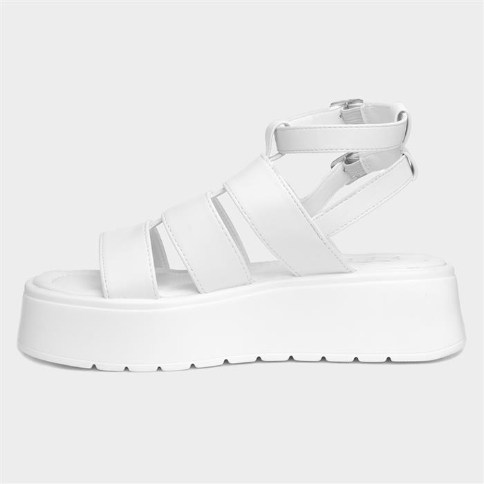 Kenya Womens White Buckle Flatform Sandal