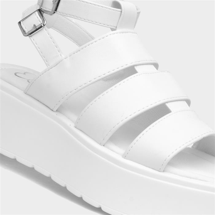 Kenya Womens White Buckle Flatform Sandal