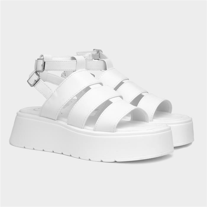 Kenya Womens White Buckle Flatform Sandal
