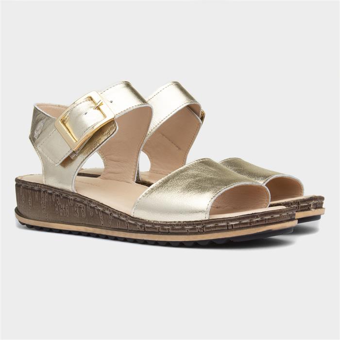 Hush Puppies Ellie Womens Gold Leather Sandal-199603 | Shoe Zone