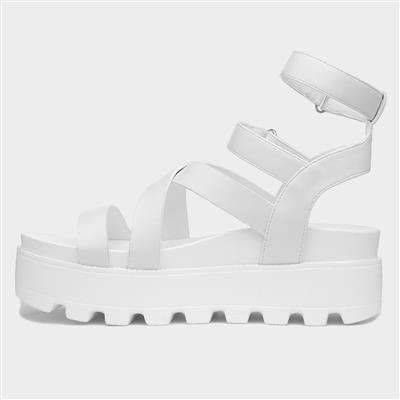 Cynthia Womens White Strappy Chunky Sandal