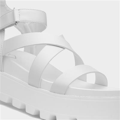 Cynthia Womens White Strappy Chunky Sandal