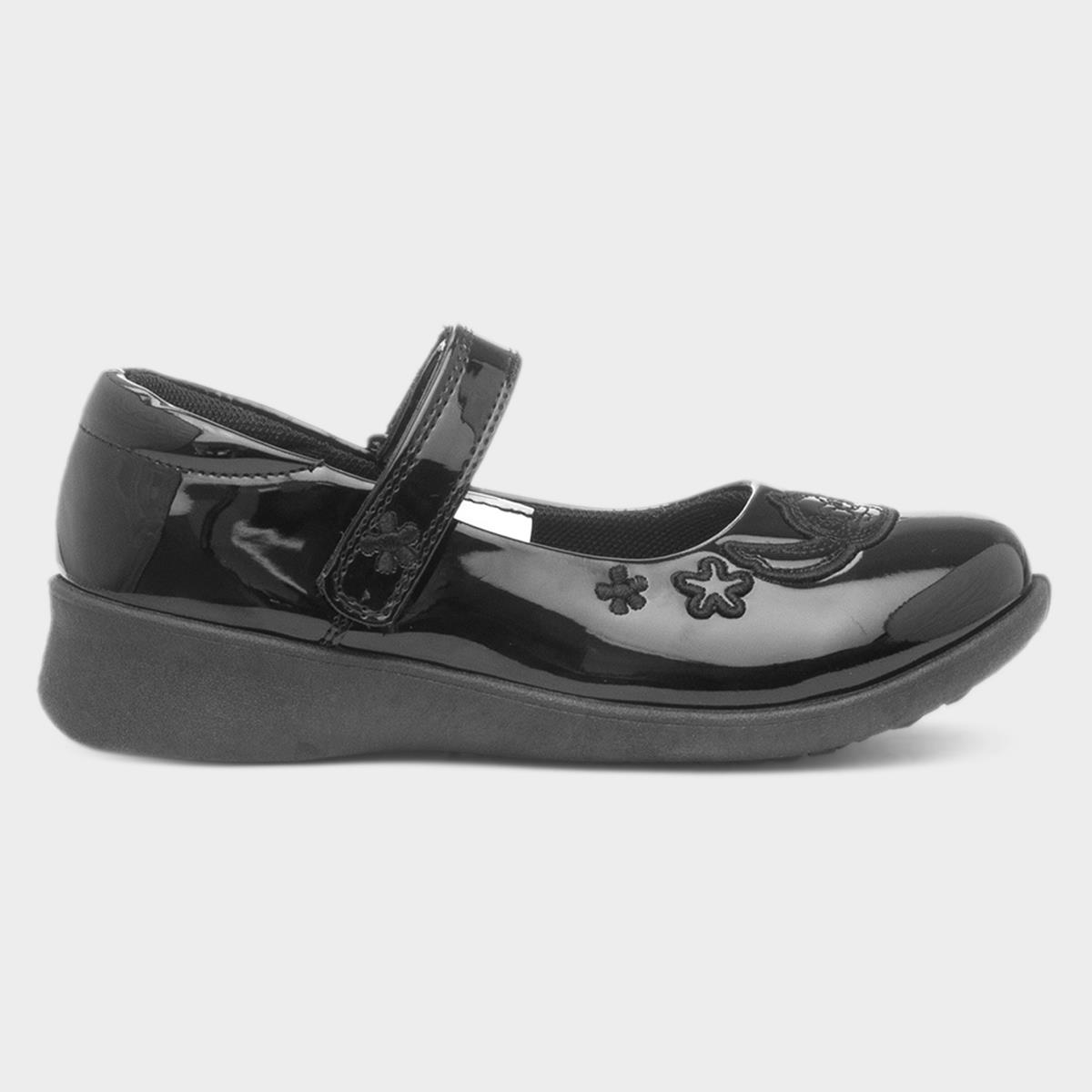 Girls Black Patent School Shoe