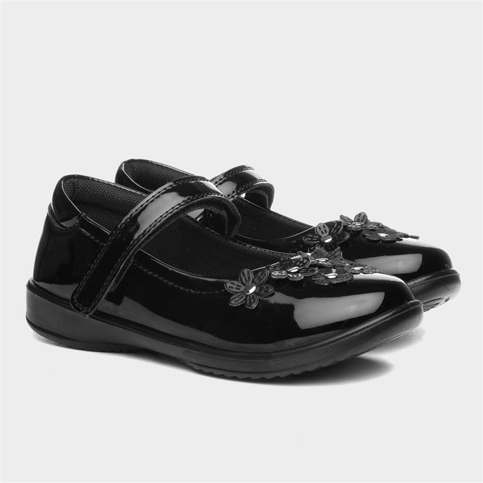 Walkright Girls Black Patent School Shoe 