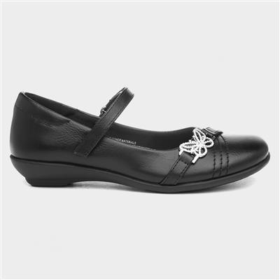 Girls Black School Shoe with Butterfly