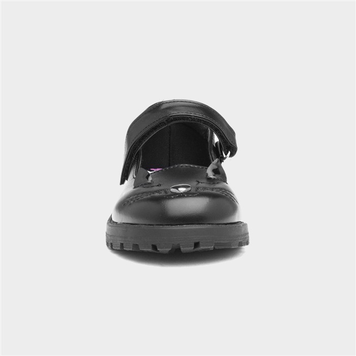 Lucy Girls Black Cat Face School Shoe