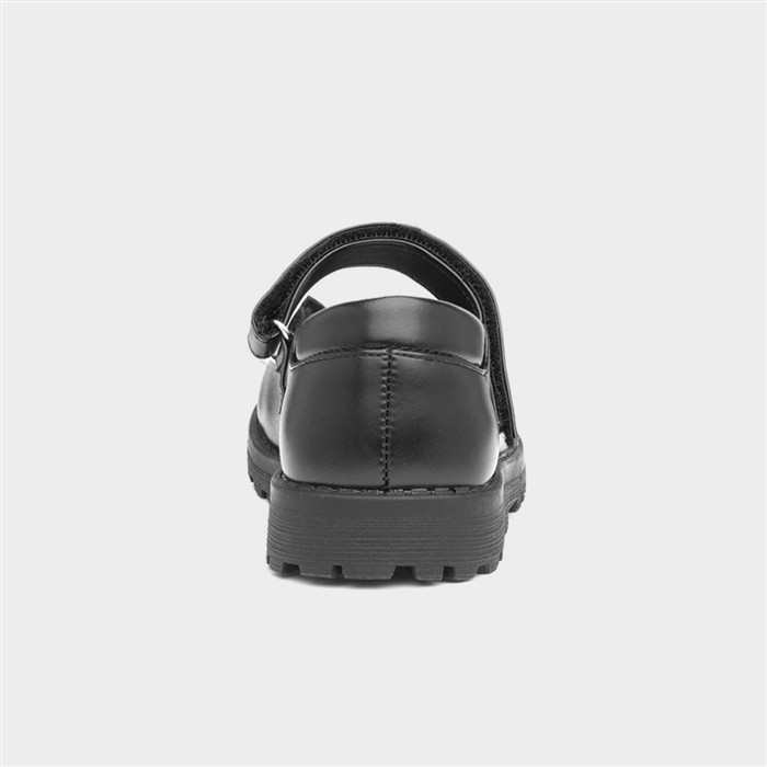 Lucy Girls Black Cat Face School Shoe