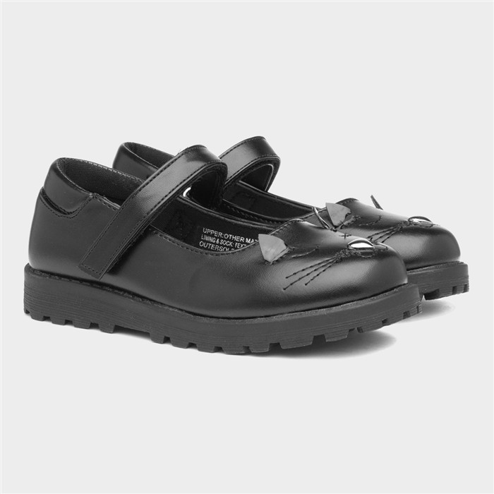 Walkright Lucy Girls Black Cat Face School Shoe-202038 shoezone
