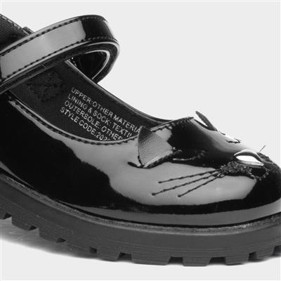 Lucy Girls Black Patent Cat Face Shoe