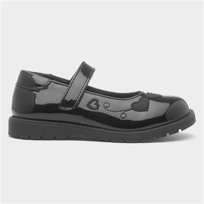 Girls Black Easy Fasten Patent Shoe