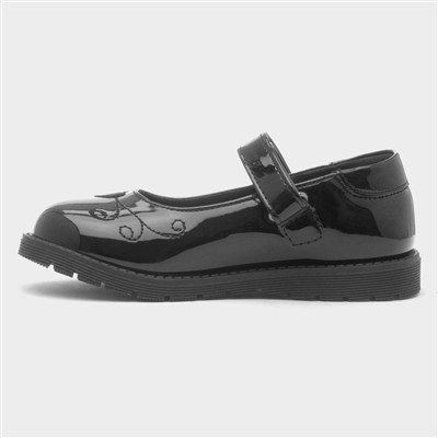 Girls Black Easy Fasten Patent Shoe