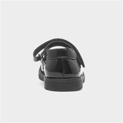 Girls Black Easy Fasten Patent Shoe