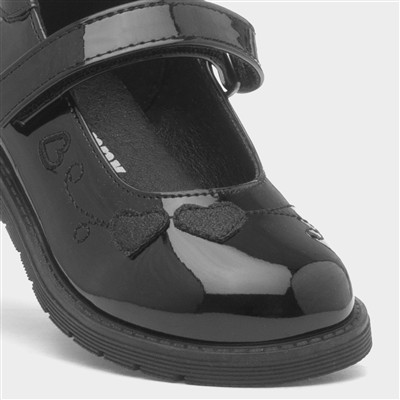Girls Black Easy Fasten Patent Shoe