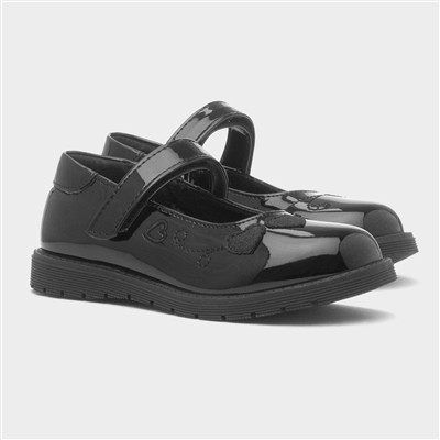 Girls Black Easy Fasten Patent Shoe