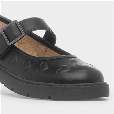 Betty Girls Black Heart School Shoe