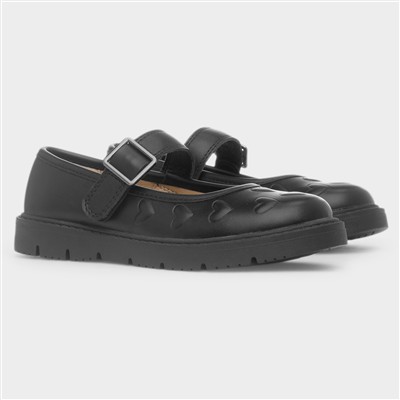 Betty Girls Black Heart School Shoe
