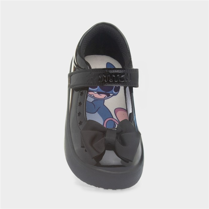 Girls Black Shiny Bow School Shoe
