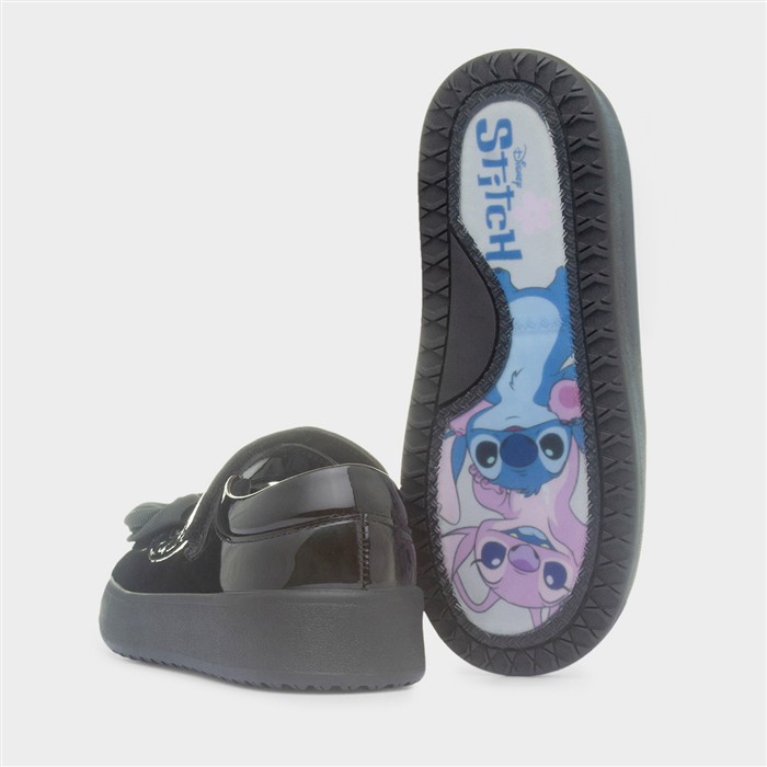 Girls Black Shiny Bow School Shoe